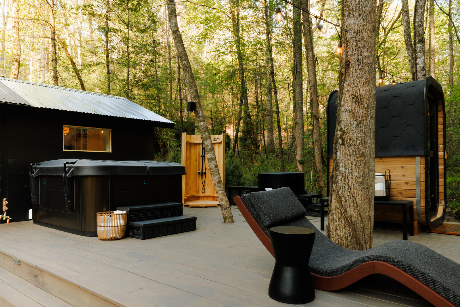 The wellness deck at Little Luxe among the trees